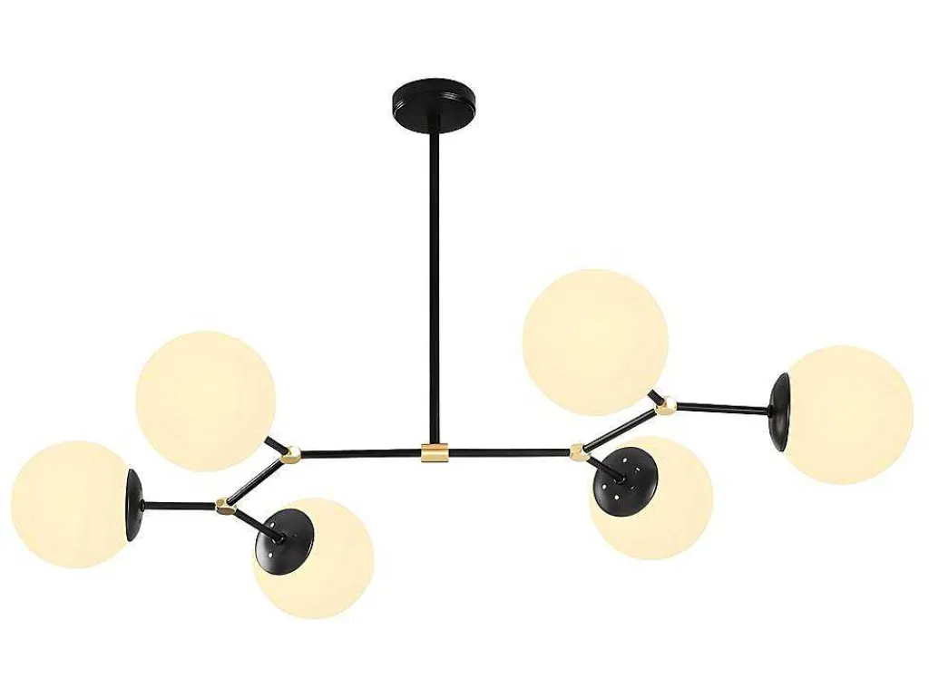 Metalen Plafondlamp Met 6 Bollen Damar - L. 100 X H. 52 Cm - Zwart En Goudkleurig-OZAIA Sale