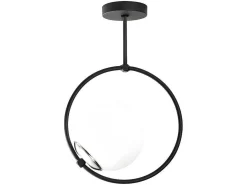 Metalen Plafondlamp Met Glazen Bol Dulonay - H39 Cm - Zwart En Wit-OZAIA Online