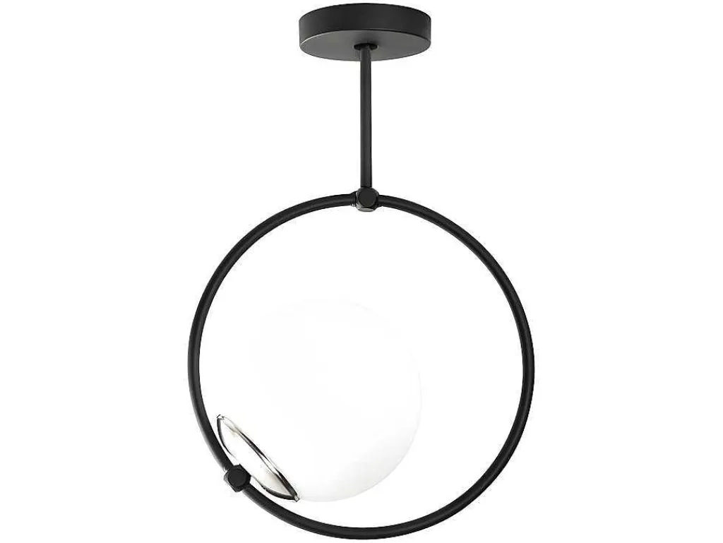Metalen Plafondlamp Met Glazen Bol Dulonay - H39 Cm - Zwart En Wit-OZAIA Online