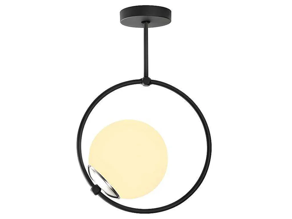 Metalen Plafondlamp Met Glazen Bol Dulonay - H39 Cm - Zwart En Wit-OZAIA Online