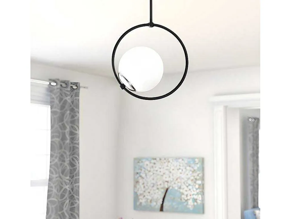 Metalen Plafondlamp Met Glazen Bol Dulonay - H39 Cm - Zwart En Wit-OZAIA Online