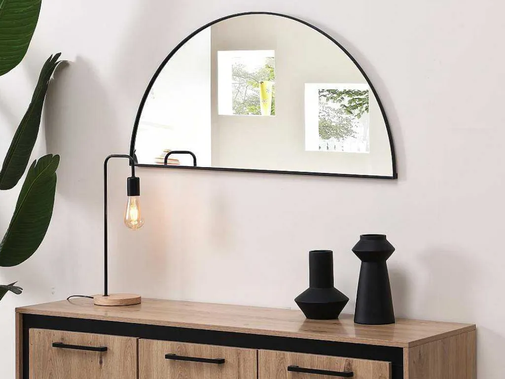Metalen Spiegel Met Halve Cirkel Design - B.50 X H.100 Cm - Zwart - Gavra-OZAIA Best