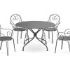 Metalen Tuineethoek Met Gietijzeren Stijl: Een Tafel D120 Cm En 4 Opstapelbare Fauteuils - Antraciet - Guermantes Van-MYLIA Outlet