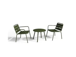 Metalen Tuinmeubelset - 2 Lage Stapelstoelen En Een Bijzettafel - Kaki - Mirmande-MYLIA Discount