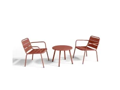 Metalen Tuinmeubelset - 2 Lage Stapelstoelen En Een Bijzettafel - Terracotta - Mirmande-MYLIA Best