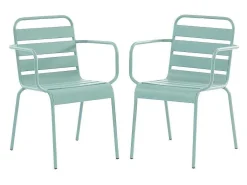 Metalen Tuinsalon Mirmande - Tafel D110 Cm + 4 Stapelbare Fauteuils - Amandelgroen-MYLIA Discount