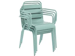 Metalen Tuinsalon Mirmande - Tafel D110 Cm + 4 Stapelbare Fauteuils - Amandelgroen-MYLIA Discount