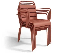 Metalen Tuinset - Tafel L.160 Cm Met 2 Stapelstoelen En 4 Stapelstoelen - Terracotta - Mirmande-MYLIA New