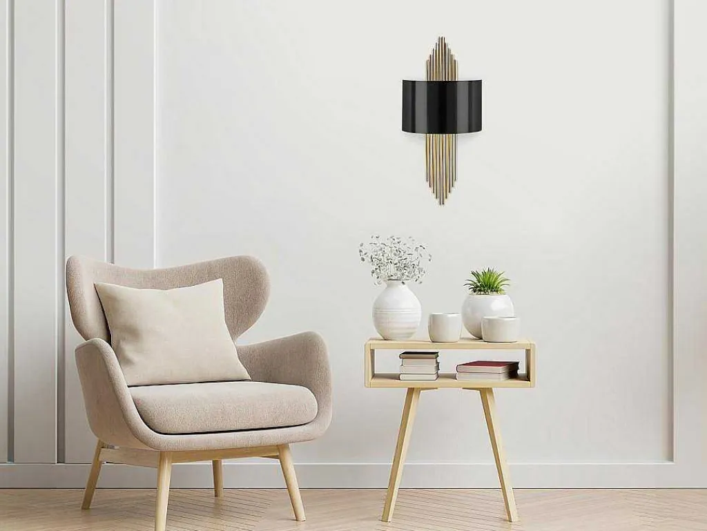 Metalen Wandlamp Sangarius - B22 X H75 Cm - Zwart En Goud-OZAIA New