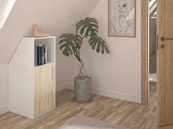 Meubel Voor Onder Een Hellend Dak 1 Deur En 1 Nis - Wit En Naturel - Adezio-Vente-unique Hot