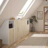 Meubel Voor Onder Een Hellend Dak 6 Deuren En 2 Nissen - Wit En Naturel - Adezio-Vente-unique Hot