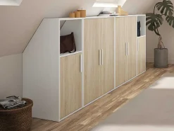 Meubel Voor Onder Een Hellend Dak 6 Deuren En 2 Nissen - Wit En Naturel - Adezio-Vente-unique Hot