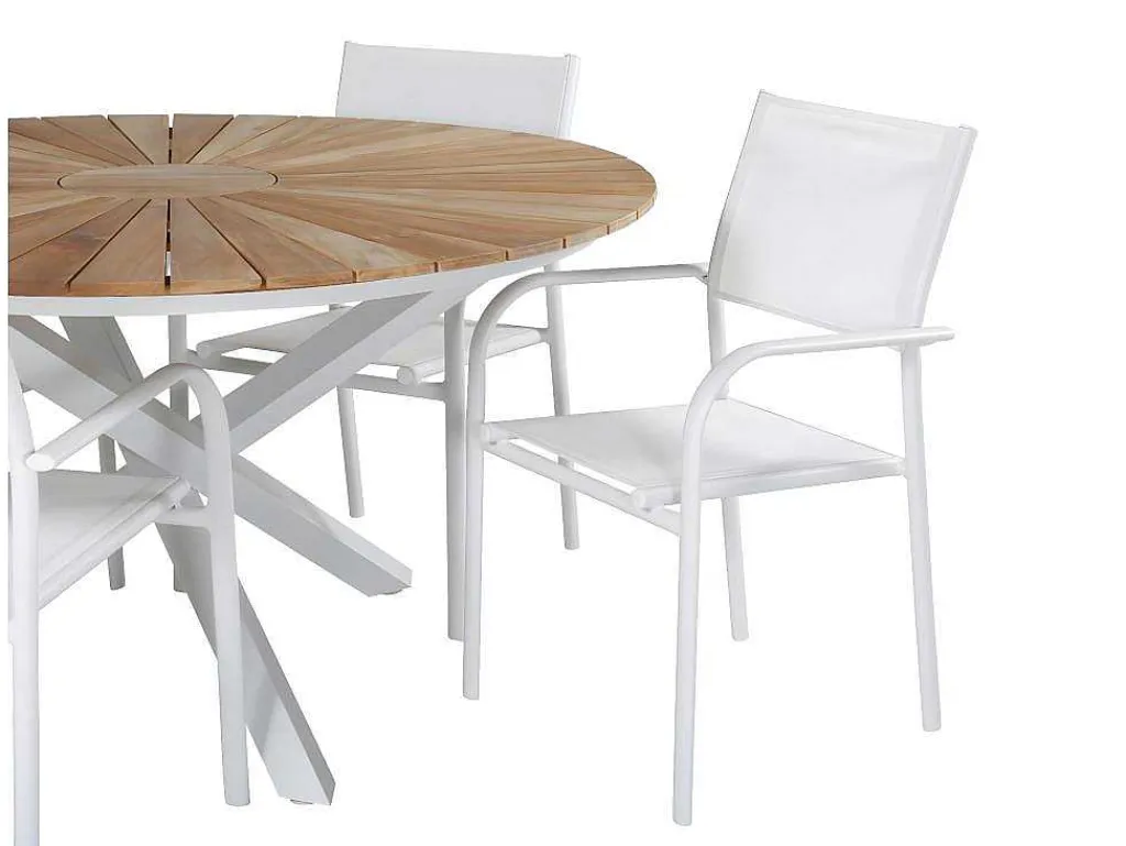 Mexico Tuinmeubelset Tafel O140Cm En 4 Stoel Santorini Wit, Naturel.-Vente-unique Sale