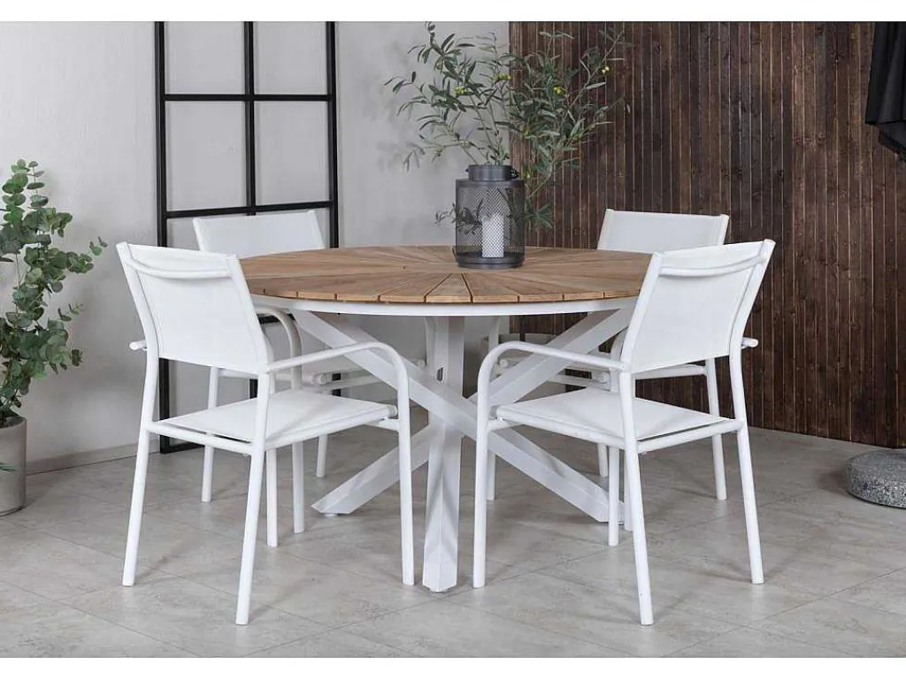 Mexico Tuinmeubelset Tafel O140Cm En 4 Stoel Santorini Wit, Naturel.-Vente-unique Sale