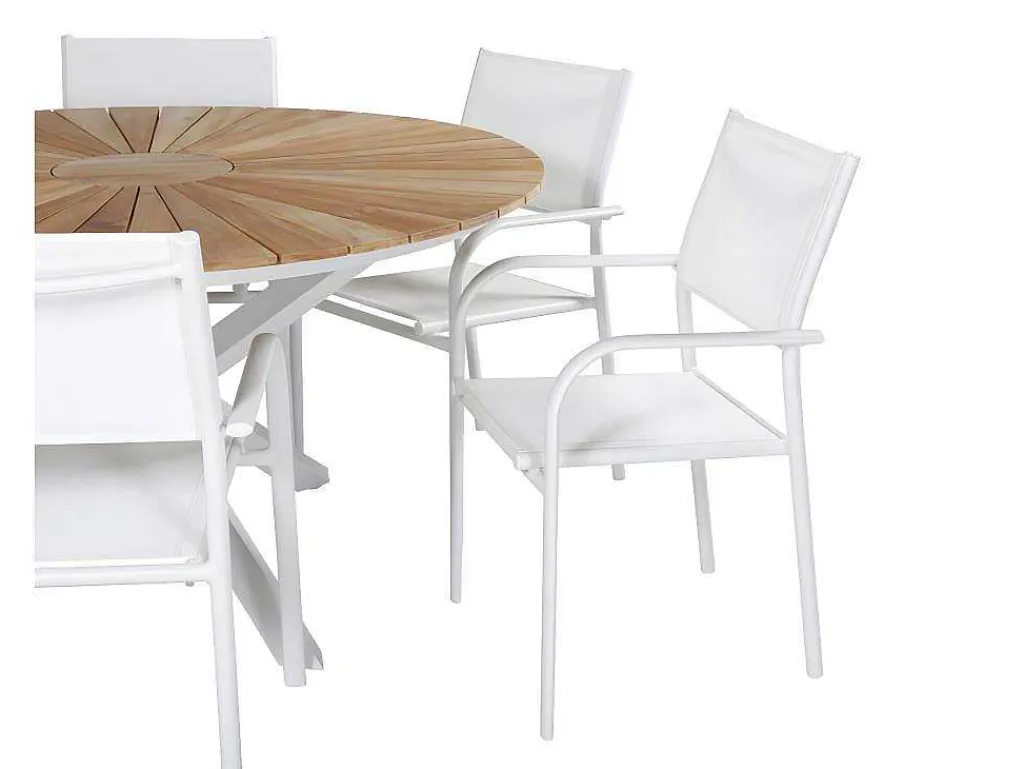 Mexico Tuinmeubelset Tafel O140Cm En 6 Stoel Santorini Wit, Naturel.-Vente-unique Online