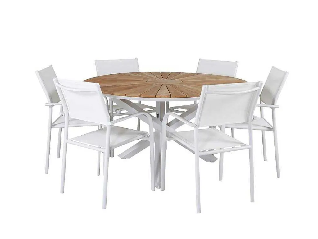 Mexico Tuinmeubelset Tafel O140Cm En 6 Stoel Santorini Wit, Naturel.-Vente-unique Online
