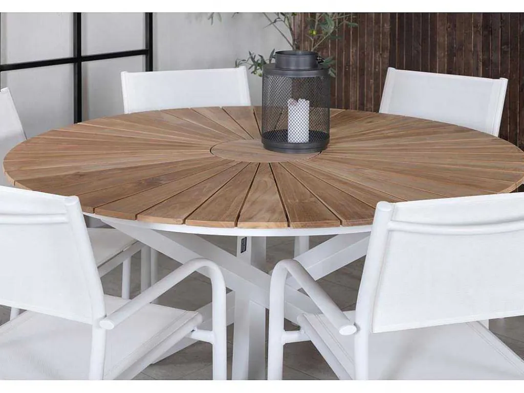 Mexico Tuinmeubelset Tafel O140Cm En 6 Stoel Santorini Wit, Naturel.-Vente-unique Online