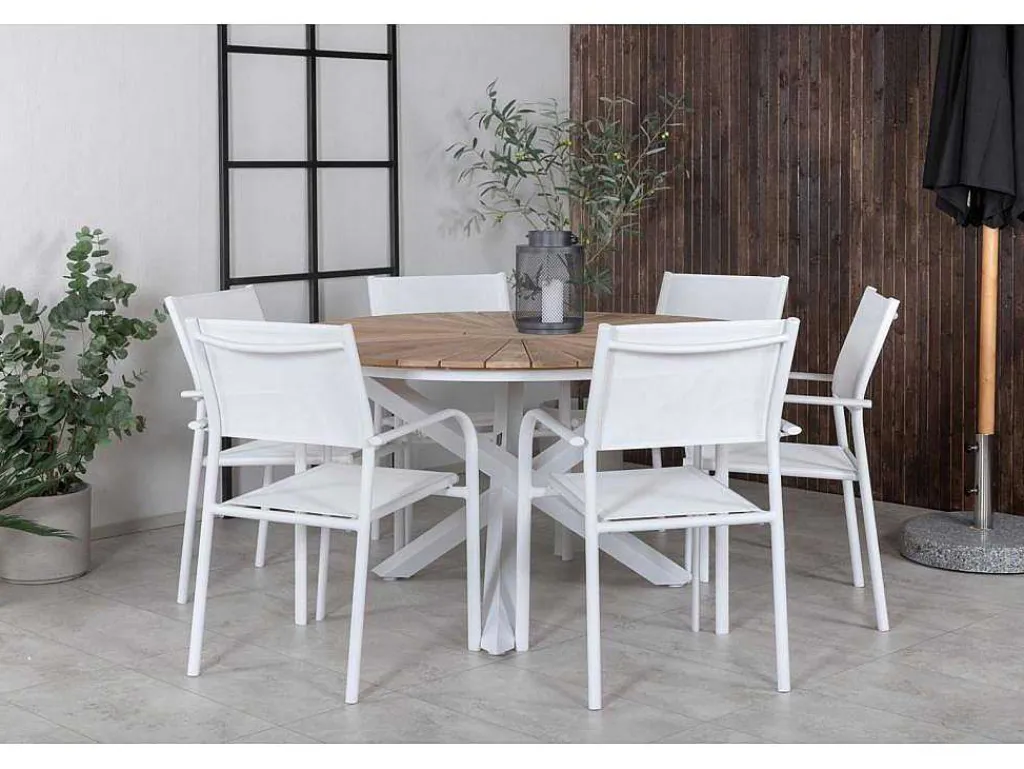 Mexico Tuinmeubelset Tafel O140Cm En 6 Stoel Santorini Wit, Naturel.-Vente-unique Online