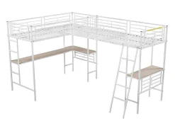 Mezzaninebed - 2 Bedden 90X200 Cm - 2 Bureaus Onder Het Bed - Wit-ModernLuxe Online