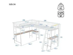 Mezzaninebed - 2 Bedden 90X200 Cm - 2 Bureaus Onder Het Bed - Wit-ModernLuxe Online