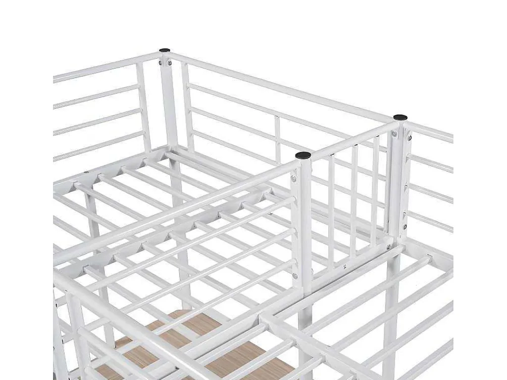 Mezzaninebed - 2 Bedden 90X200 Cm - 2 Bureaus Onder Het Bed - Wit-ModernLuxe Online