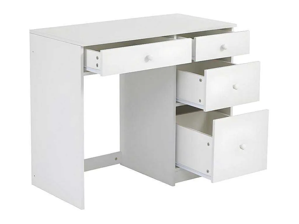Mezzaninebed 90X200 Cm - Met Opbergmeubel En Bureau - Massief Hout - Wit-ModernLuxe Best