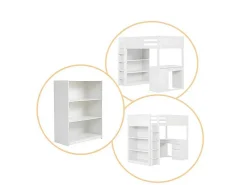 Mezzaninebed 90X200 Cm - Met Opbergmeubel En Bureau - Massief Hout - Wit-ModernLuxe Best