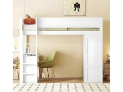 Mezzaninebed 90X200Cm - Multifunctioneel Kinderbed - Voorzien Van Kledingkast En Bureau - In Massief Grenen - Wit-ModernLuxe Outlet