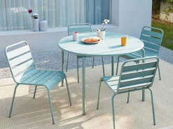 Mirmande Metalen Eettafelset Voor Buiten - Een Tafel D.110 Cm En 4 Stapelbare Stoelen - Amandelgroen-MYLIA Hot