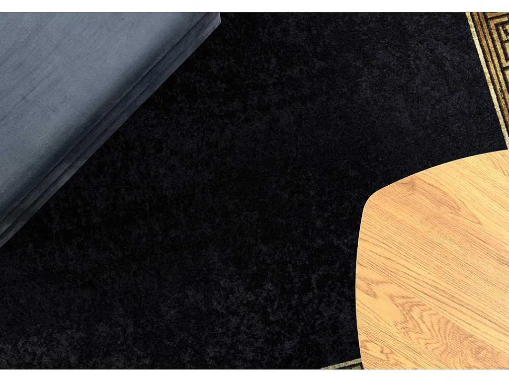 Miro 51223.806 Tapijt Wasbaar Kader, Grieks Antislip - Zwart / Goud 200X290 Cm-RugsX Outlet