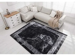 Miro 51278.810 Tapijt Wasbaar Marmer, Grieks Antislip - Zwart / Wit 140X190 Cm-RugsX Best