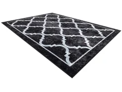 Miro 51639.806 Tapijt Wasbaar Trellis Geruite Antislip - Zwart 200X290 Cm-RugsX Online