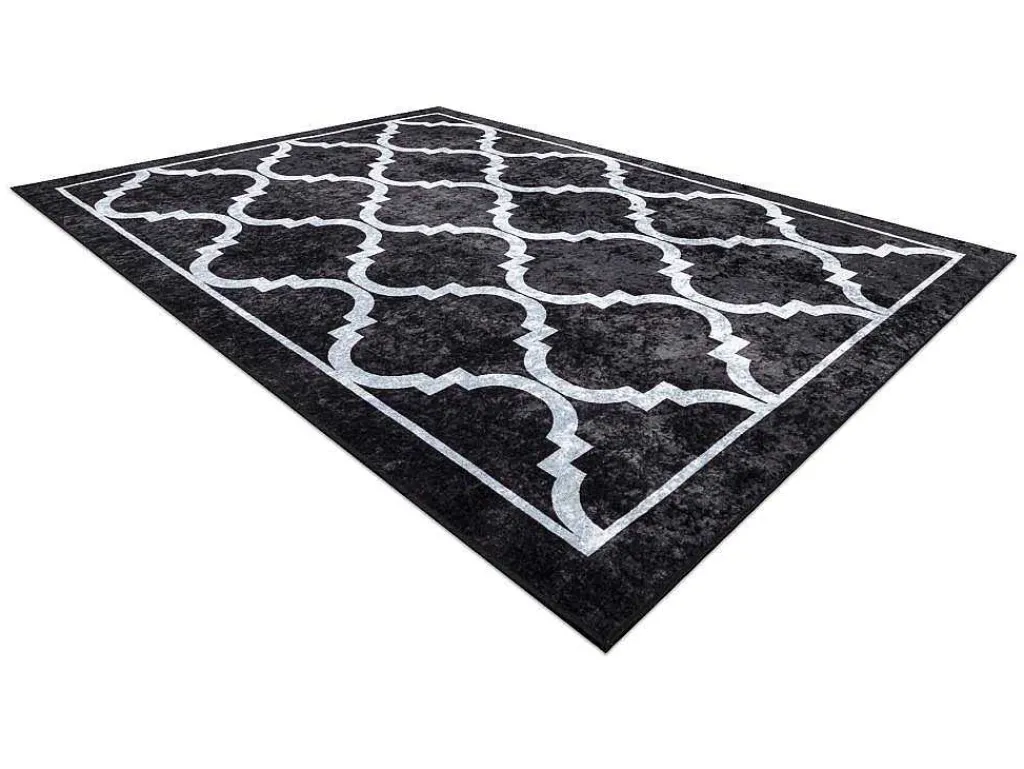 Miro 51639.806 Tapijt Wasbaar Trellis Geruite Antislip - Zwart 200X290 Cm-RugsX Online