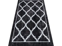 Miro 51639.806 Tapijt Wasbaar Trellis Geruite Antislip - Zwart 200X290 Cm-RugsX Online