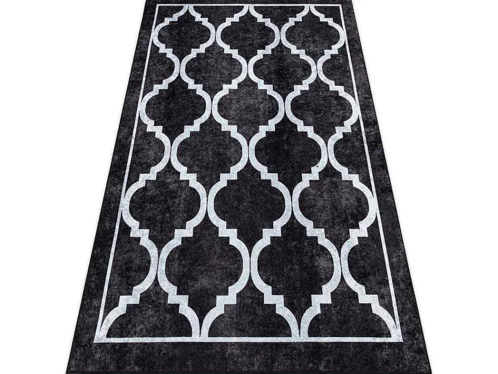 Miro 51639.806 Tapijt Wasbaar Trellis Geruite Antislip - Zwart 200X290 Cm-RugsX Online