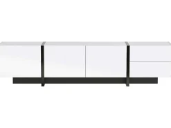 Modern Tv-Meubel 190Cm Met 3 Deuren En 2 Lades - Glanzend Wit & Zwart-ModernLuxe Outlet