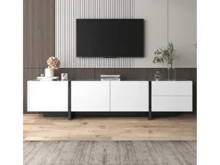 Modern Tv-Meubel 190Cm Met 3 Deuren En 2 Lades - Glanzend Wit & Zwart-ModernLuxe Outlet