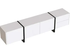 Modern Tv-Meubel 190Cm Met 3 Deuren En 2 Lades - Glanzend Wit & Zwart-ModernLuxe Outlet