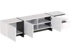 Modern Tv-Meubel 190Cm Met 3 Deuren En 2 Lades - Glanzend Wit & Zwart-ModernLuxe Outlet