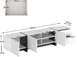 Modern Tv-Meubel 190Cm Met 3 Deuren En 2 Lades - Glanzend Wit & Zwart-ModernLuxe Outlet