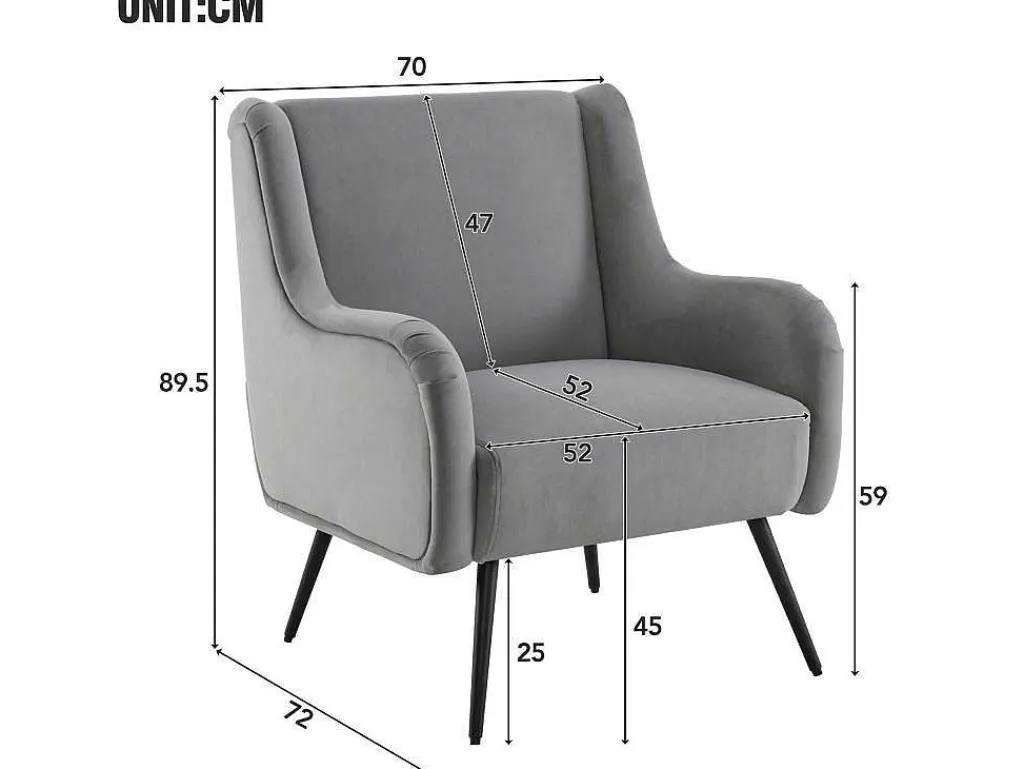 Moderne Loungestoel - Enkele Bank Met Armleuningen - Metalen Poten - Grijs-ModernLuxe Discount