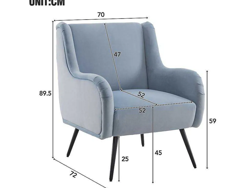 Moderne Loungestoel - Enkele Bank Met Armleuningen - Metalen Poten - Hemelsblauw-ModernLuxe Clearance