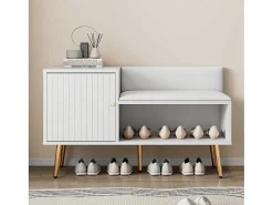 Moderne Schoenenbank Met 3 Deuren En Kussen - Metalen Poten En Handgrepen - Kleur Wit - 100 X 38 X 58 Cm-Vente-unique Clearance