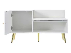Moderne Schoenenbank Met 3 Deuren En Kussen - Metalen Poten En Handgrepen - Kleur Wit - 100 X 38 X 58 Cm-Vente-unique Clearance
