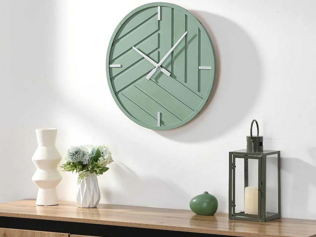 Moderne Wandklok - D. 50 Cm - Groen En Zilverkleurig - Herti-OZAIA New