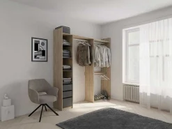 Moduleerbare Kleerkast Hoek Of Recht - L200 Cm - Kleur: Naturel En Zwart - Emilyo-Vente-unique Clearance