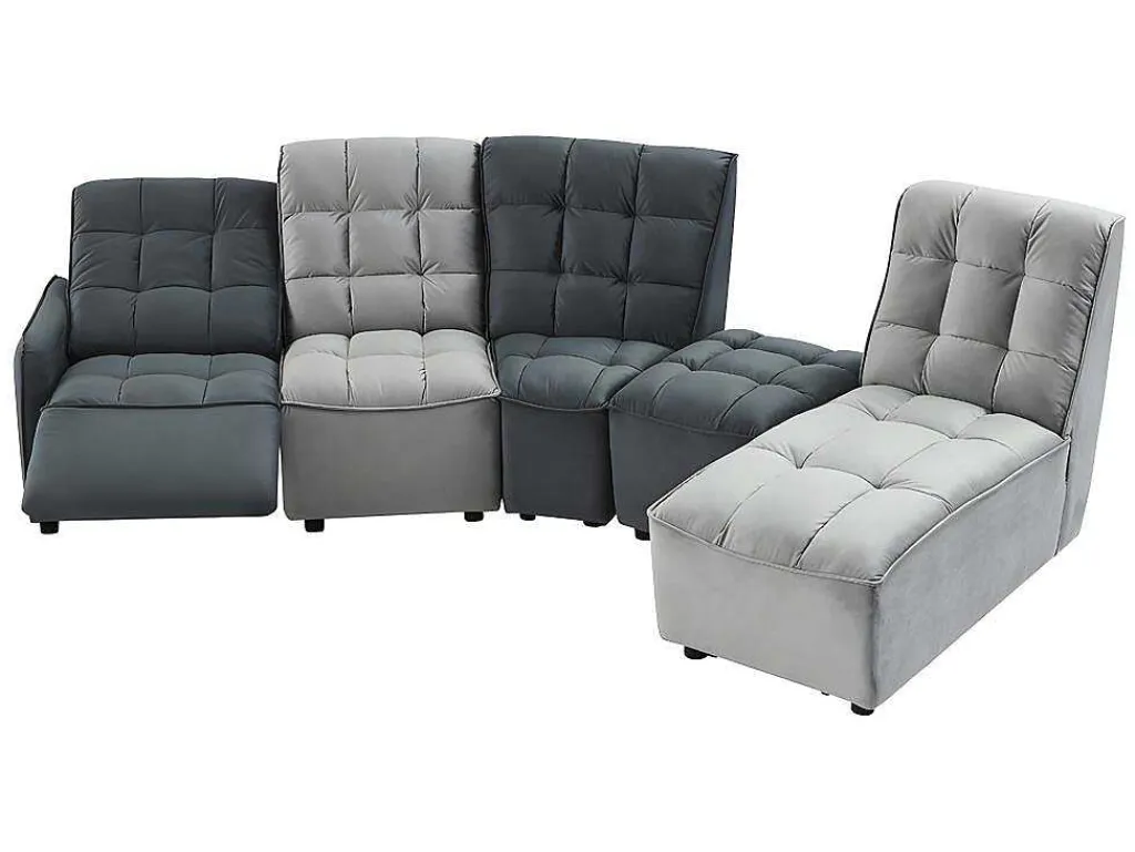 Moduleerbare Relaxhoekbank Van Fluweel - Lichtgrijs En Antraciet - Alford-Vente-unique Online