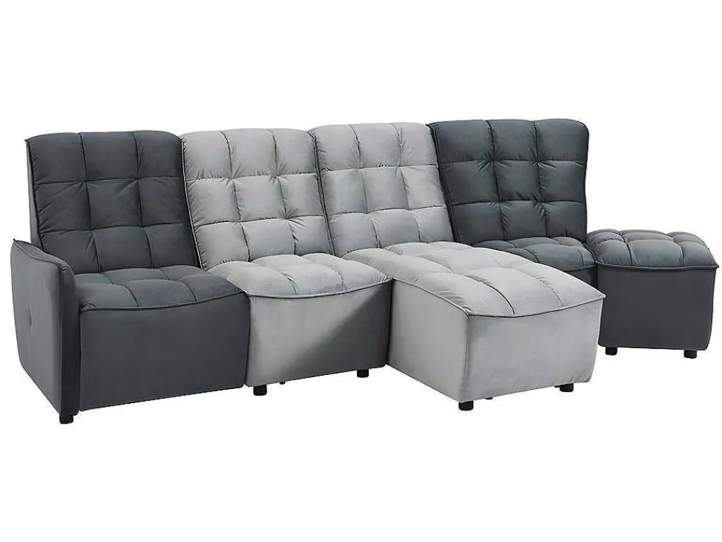 Moduleerbare Relaxhoekbank Van Fluweel - Lichtgrijs En Antraciet - Alford-Vente-unique Online
