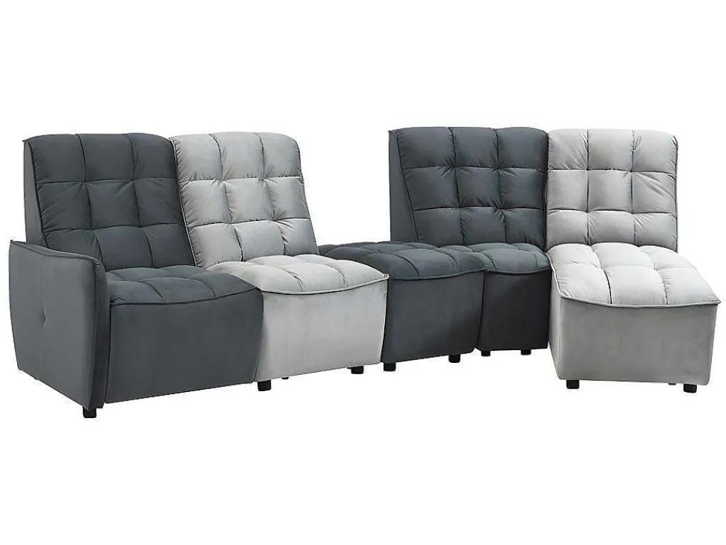 Moduleerbare Relaxhoekbank Van Fluweel - Lichtgrijs En Antraciet - Alford-Vente-unique Online