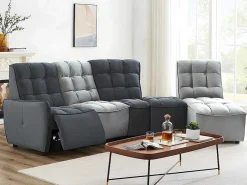 Moduleerbare Relaxhoekbank Van Fluweel - Lichtgrijs En Antraciet - Alford-Vente-unique Online
